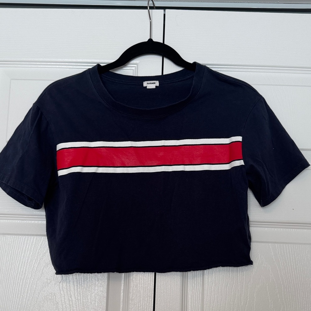 Garage Navy and Red Stripe Crop Top